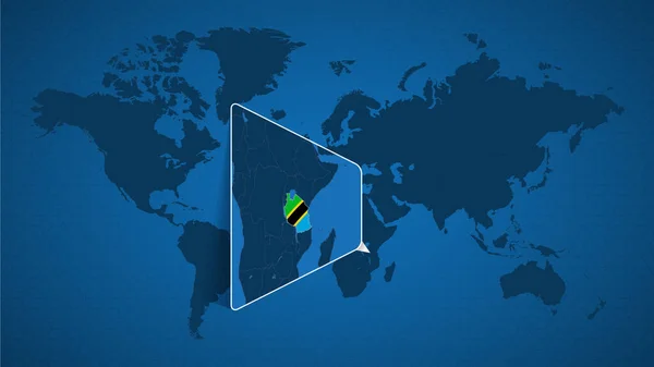 详细的世界地图 附有坦桑尼亚及其邻国的放大地图 坦桑尼亚国旗和地图 — 图库矢量图片