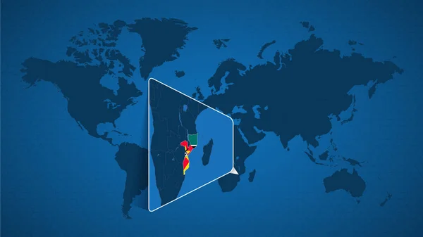 Mapa Mundo Detalhado Com Mapa Ampliado Moçambique Países Vizinhos Bandeira —  Vetores de Stock