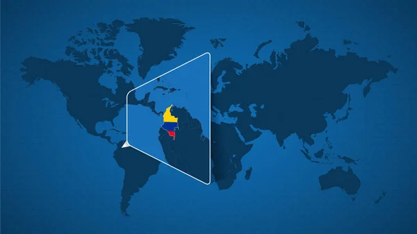 Carte Monde Détaillée Avec Carte Agrandie Épinglée Colombie Des Pays — Image vectorielle