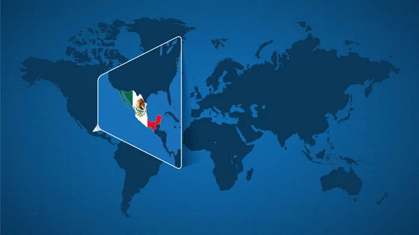 Carte Monde Détaillée Avec Carte Agrandie Épinglée Mexique Des Pays — Image vectorielle