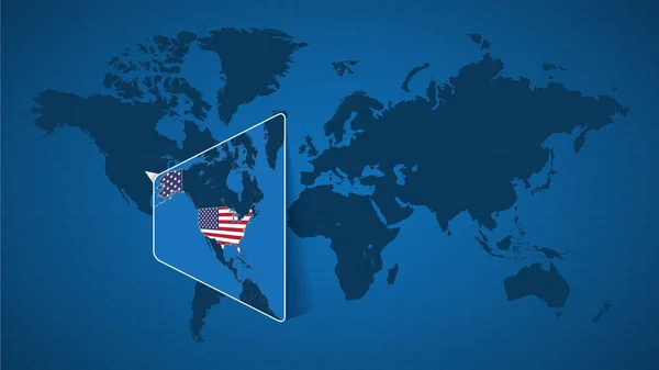 Birleşik Devletler Komşu Ülkelerin Genişletilmiş Haritalarıyla Detaylı Bir Dünya Haritası — Stok Vektör