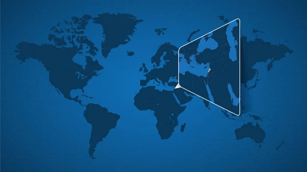 レバノンと近隣諸国の拡大地図を固定した詳細な世界地図 レバノンの旗と地図 — ストックベクタ