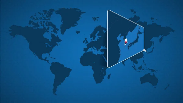 Mapa Mundial Detallado Con Mapa Ampliado Fijado Corea Del Sur — Vector de stock