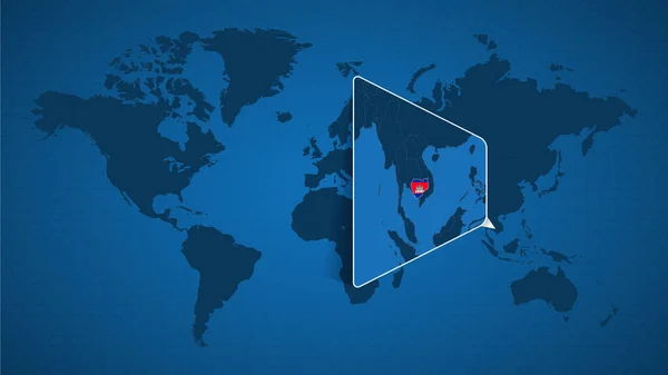 Mapa Mundial Detallado Con Mapa Ampliado Fijado Camboya Países Vecinos — Vector de stock