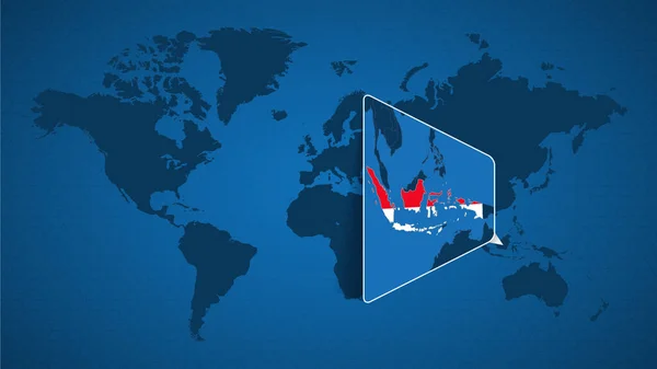 Gedetailleerde Wereldkaart Met Gepantserde Vergrote Kaart Van Indonesië Buurlanden Indonesië — Stockvector