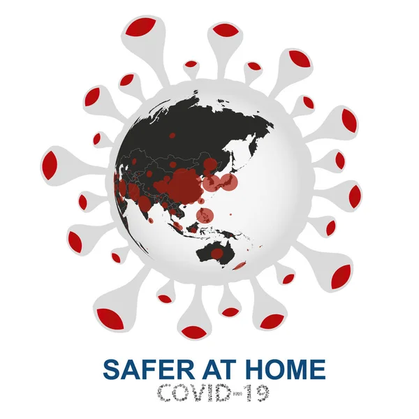 Coronavirus Attaque Monde Globe Avec Vue Virus Covid Sur Asie — Image vectorielle