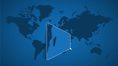 Genişletilmiş Mauritius ve komşu ülkelerin haritalarıyla detaylı bir dünya haritası. Mauritius bayrağı ve haritası.