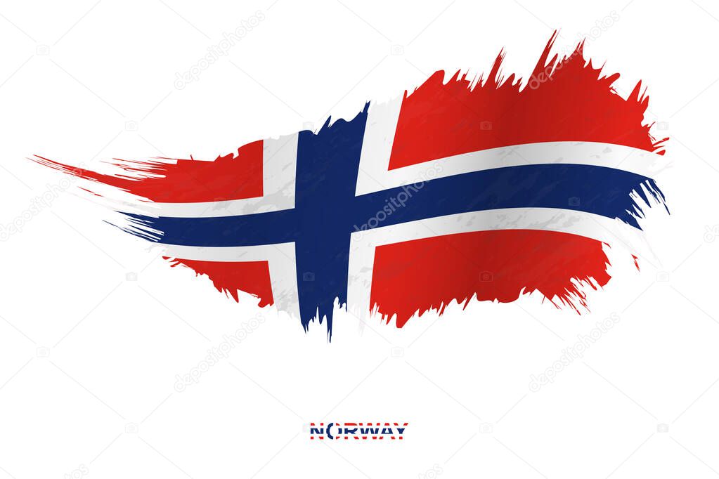 Flag of Norway in grunge style with waving effect, vector grunge brush stroke flag.