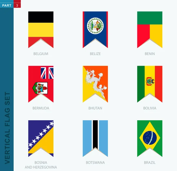 Neuf Drapeaux Vectoriels Verticaux Icône Verticale Avec Drapeau Belgique Belize — Image vectorielle