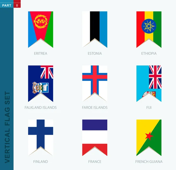 Дев Ять Вертикальних Прапорів Вертикальна Ікона Прапором Еритреї Естонії Ефіопії — стоковий вектор