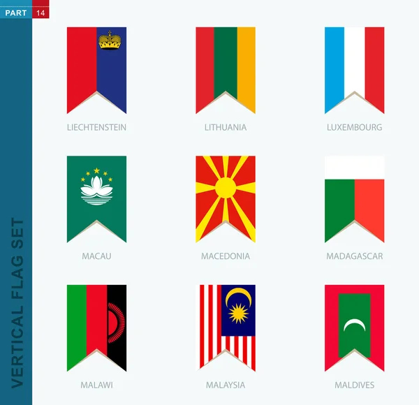 Conjunto Nove Bandeiras Verticais Vetoriais Ícone Vertical Com Bandeira Liechtenstein —  Vetores de Stock
