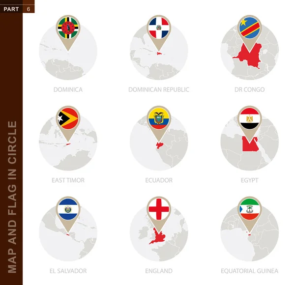 Mapa Bandeira Círculo Países Dominica República Dominicana Congo Timor Leste —  Vetores de Stock