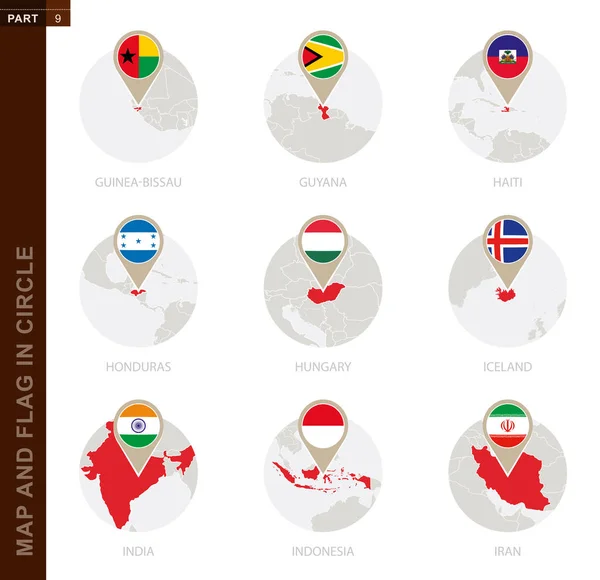 Mapa Bandeira Círculo Países Guiné Bissau Guiana Haiti Honduras Hungria —  Vetores de Stock