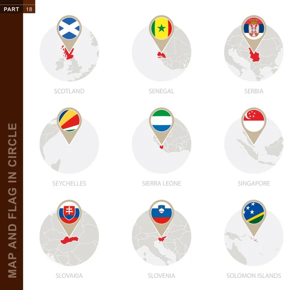 Mapa Bandeira Círculo Países Escócia Senegal Sérvia Seychelles Serra Leoa —  Vetores de Stock