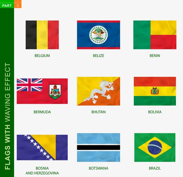 Набір Прапора Ефектом Махання Національний Прапор Текстурою Векторний Прапор Бельгії — стоковий вектор