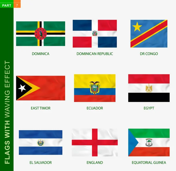 Conjunto Bandeira Com Efeito Ondulante Bandeira Nacional Com Textura Bandeira —  Vetores de Stock