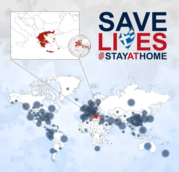 Weltkarte Mit Coronavirus Fällen Konzentriert Sich Auf Griechenland Covid Krankheit — Stockvektor