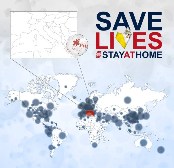 Mapa Mundo Com Casos Coronavirus Foco Cidade Vaticano Doença Covid —  Vetores de Stock