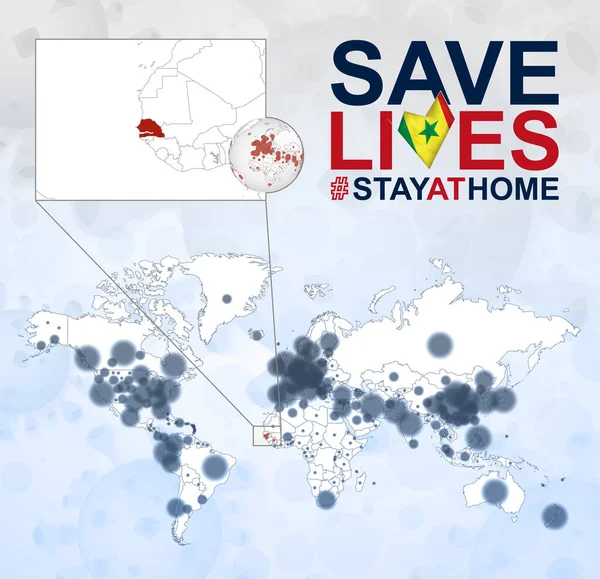 Weltkarte Mit Coronavirus Fällen Schwerpunkt Senegal Covid Krankheit Senegal Slogan — Stockvektor