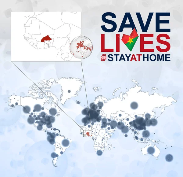 Coronavirus Vakalarının Yer Aldığı Dünya Haritası Burkina Faso Daki Covid — Stok Vektör