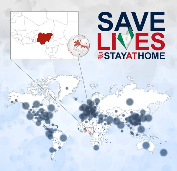 Weltkarte Mit Coronavirus Fällen Konzentriert Sich Auf Nigeria Covid Krankheit — Stockvektor