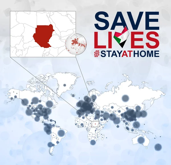 Weltkarte Mit Coronavirus Fällen Konzentriert Sich Auf Den Sudan Covid — Stockvektor