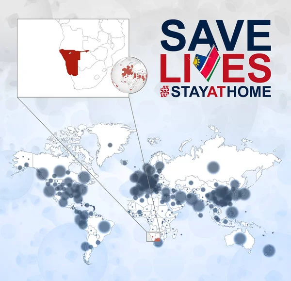 Mapa Mundial Com Casos Coronavirus Focado Namíbia Doença Covid Namíbia —  Vetores de Stock