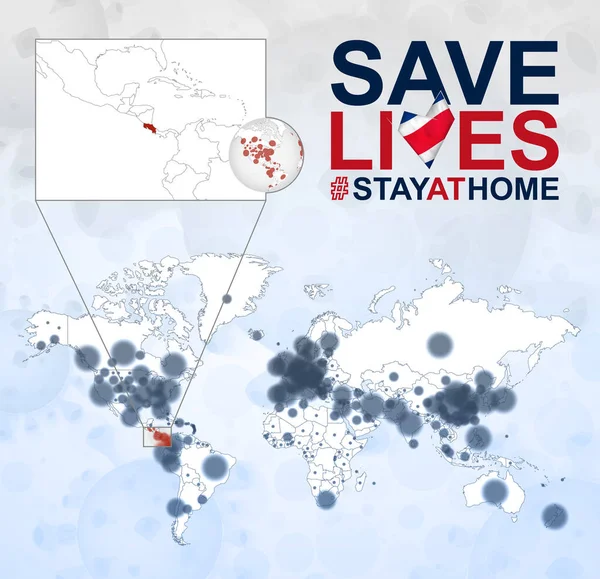 Weltkarte Mit Coronavirus Fällen Konzentriert Sich Auf Costa Rica Covid — Stockvektor