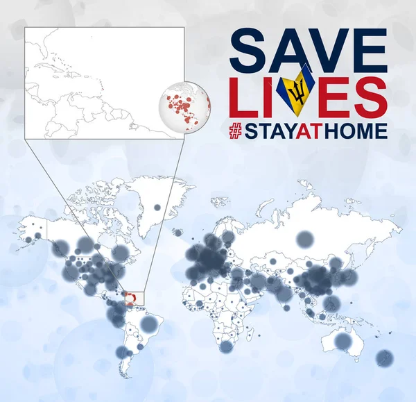 World Map Met Gevallen Van Coronavirus Focus Barbados Covid Ziekte — Stockvector