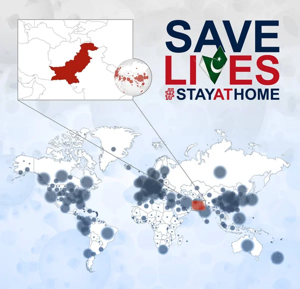 Weltkarte Mit Coronavirus Fällen Konzentriert Sich Auf Pakistan Covid Krankheit — Stockvektor