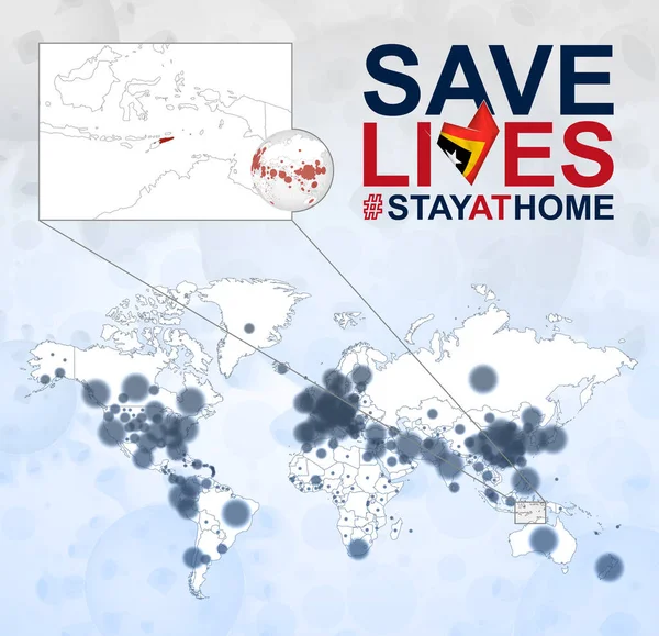 Mapa Mundial Com Casos Coronavírus Focado Timor Leste Doença Covid —  Vetores de Stock