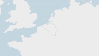 Belçika haritası, komşu Avrupa ülkeleriyle haritada Belçika bayrağı renkleri ve ülke başkenti Brüksel 'in iğnesiyle vurgulandı.