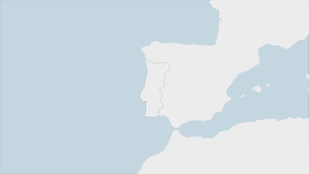葡萄牙地图突出了葡萄牙国旗的颜色和国家首都里斯本的别针 与欧洲邻国的地图 — 图库视频影像