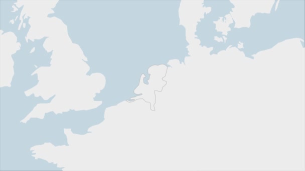 オランダ地図オランダの国旗の色と首都アムステルダムのピンで強調表示 近隣のヨーロッパ諸国との地図 — ストック動画
