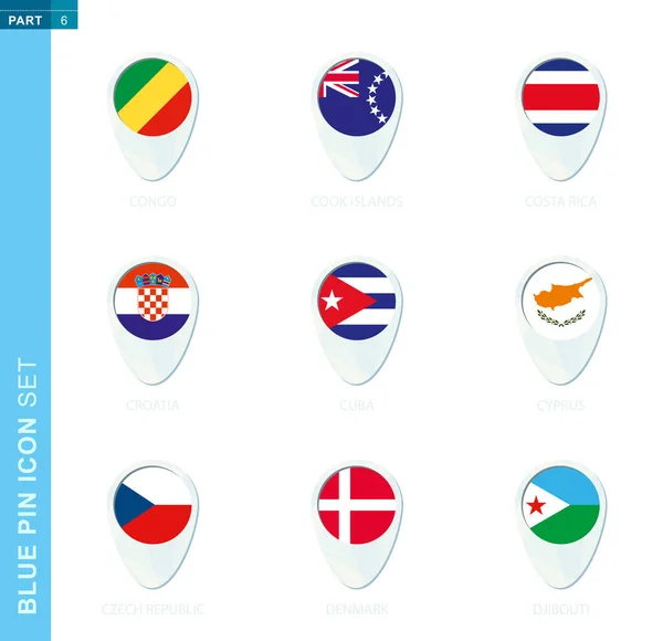 Pin Flag Set Map Location Icon Blue Colors Flag Congo — 图库矢量图片