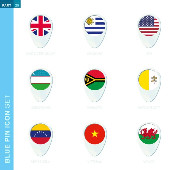 Pin Flag Set Map Place Icon Blue Color Flag United — 스톡 벡터