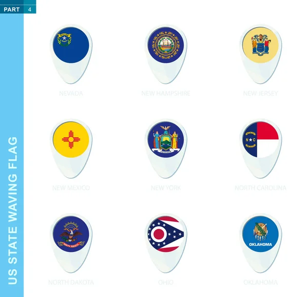 Pin Flag Set Mapa Umístění Ikona Modrých Barvách Usa Stát — Stockový vektor