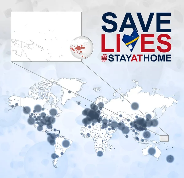World Map Випадками Коронавірусу Фокусується Хворобі Науру Covid Науру Слоган — стоковий вектор