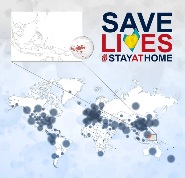 World Map Cases Coronavirus Focus Palau Covid Disease Palau Eslogan — Archivo Imágenes Vectoriales