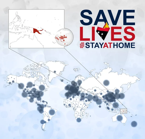 Παγκόσμιος Χάρτης Κρούσματα Του Coronavirus Εστιάζουν Στην Παπουασία Νέα Γουινέα — Διανυσματικό Αρχείο