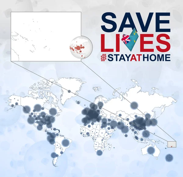 World Map Cases Coronavirus Focus Tuvalu Covid Disease Tuvalu Eslogan — Archivo Imágenes Vectoriales