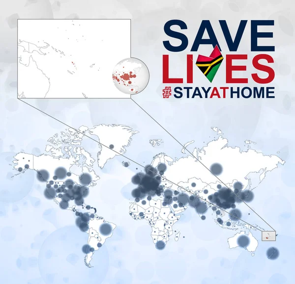 World Map Cases Coronavirus Focus Vanuatu Covid Disease Vanuatu Eslogan — Archivo Imágenes Vectoriales