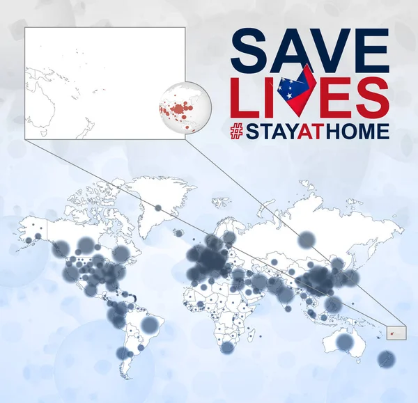 World Map Cases Coronavirus Focus Samoa Covid Disease Samoa Eslogan — Archivo Imágenes Vectoriales
