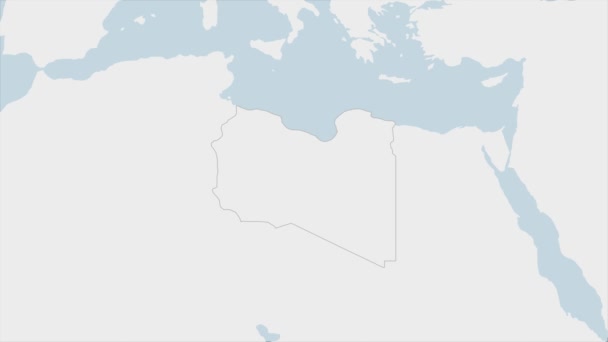 リビア地図リビアの旗の色と首都トリポリのピンで強調表示され 近隣のアフリカ諸国との地図 — ストック動画