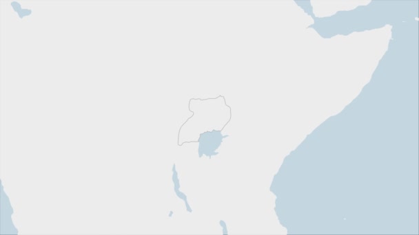 ウガンダ地図はウガンダの国旗の色と首都カンパラのピンで強調され 近隣アフリカ諸国との地図 — ストック動画