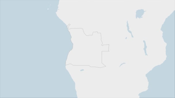 Mapa Angoly zvýrazněná v barvách vlajky Angoly a kolíku hlavního města země Luanda, mapa se sousedními africkými zeměmi.