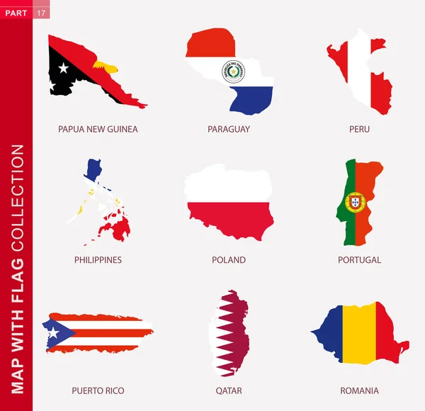 Térkép Zászló Gyűjtemény Kilenc Térkép Kontúr Zászló Pápua Guinea Paraguay — Stock Vector