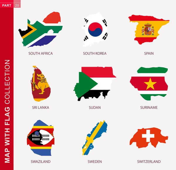 Mapa Com Coleção Bandeira Nove Contorno Mapa Com Bandeira África — Vetor de Stock