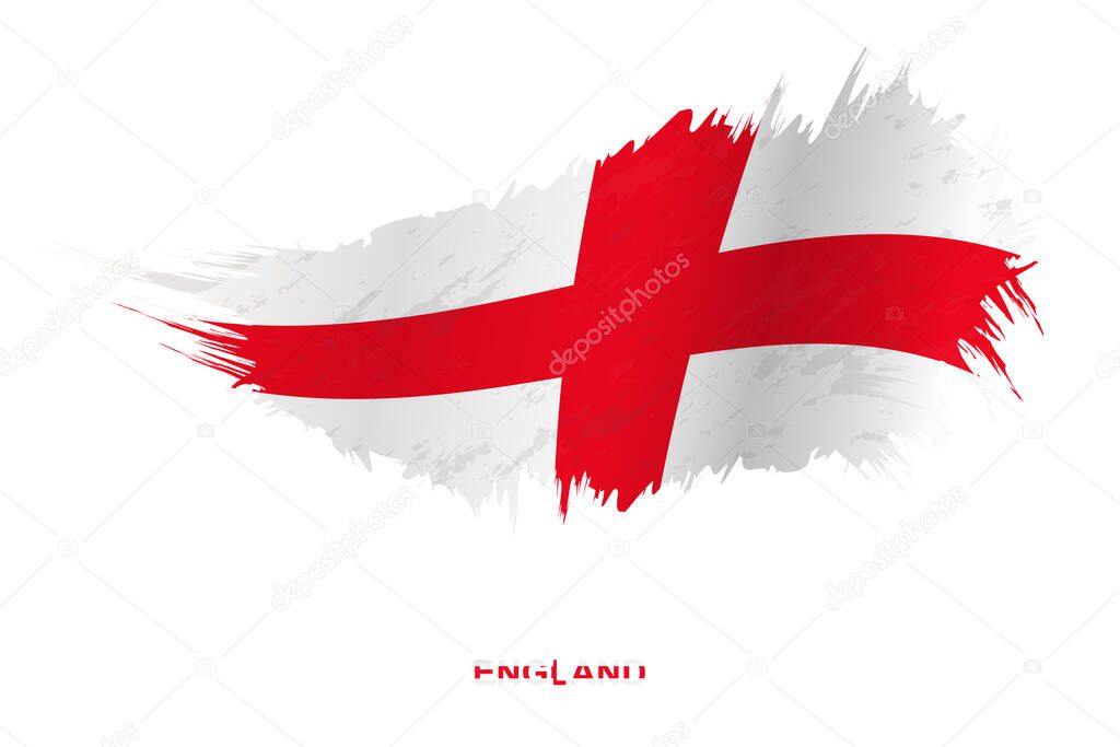 Flag of England in grunge style with waving effect, vector grunge brush stroke flag.