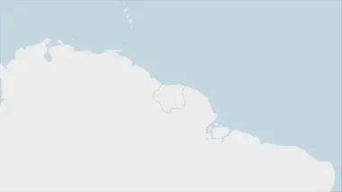 Surinam haritası Surinam bayrak renkleriyle vurgulandı ve ülke başkenti Paramaribo 'nun pimi, komşu Amerikan ülkeleriyle harita.